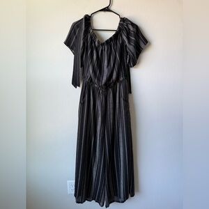 AUW Black and White Striped Romper with Pockets